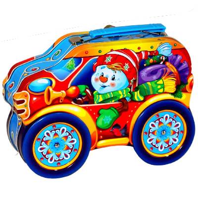 Детский новогодний подарок в жестяной упаковке весом 340 грамм 